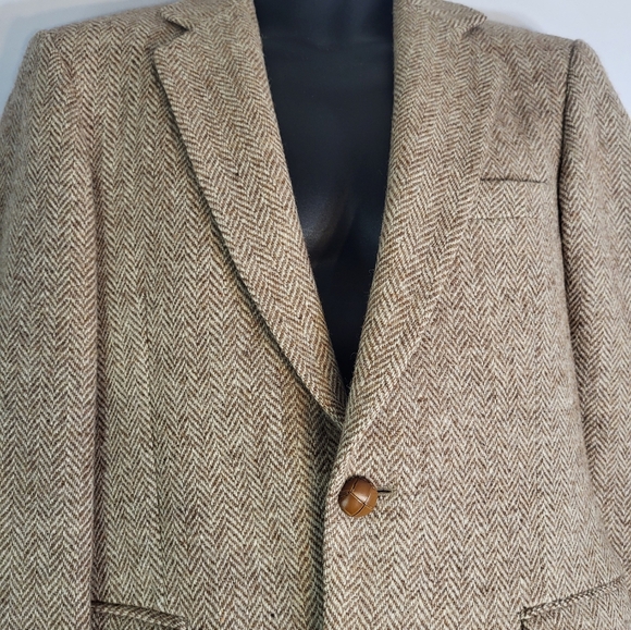 Harris Tweed Mens Blazer Beige Wool 2 Button Half Lined Jacket Sport Coa… - Picture 2 of 12